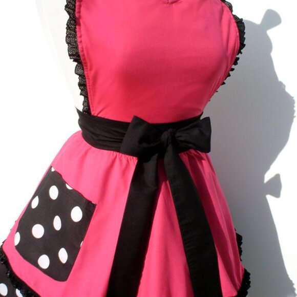 44.95 Pink and Polkadots Two Tier Apron - Picture 3 of 3